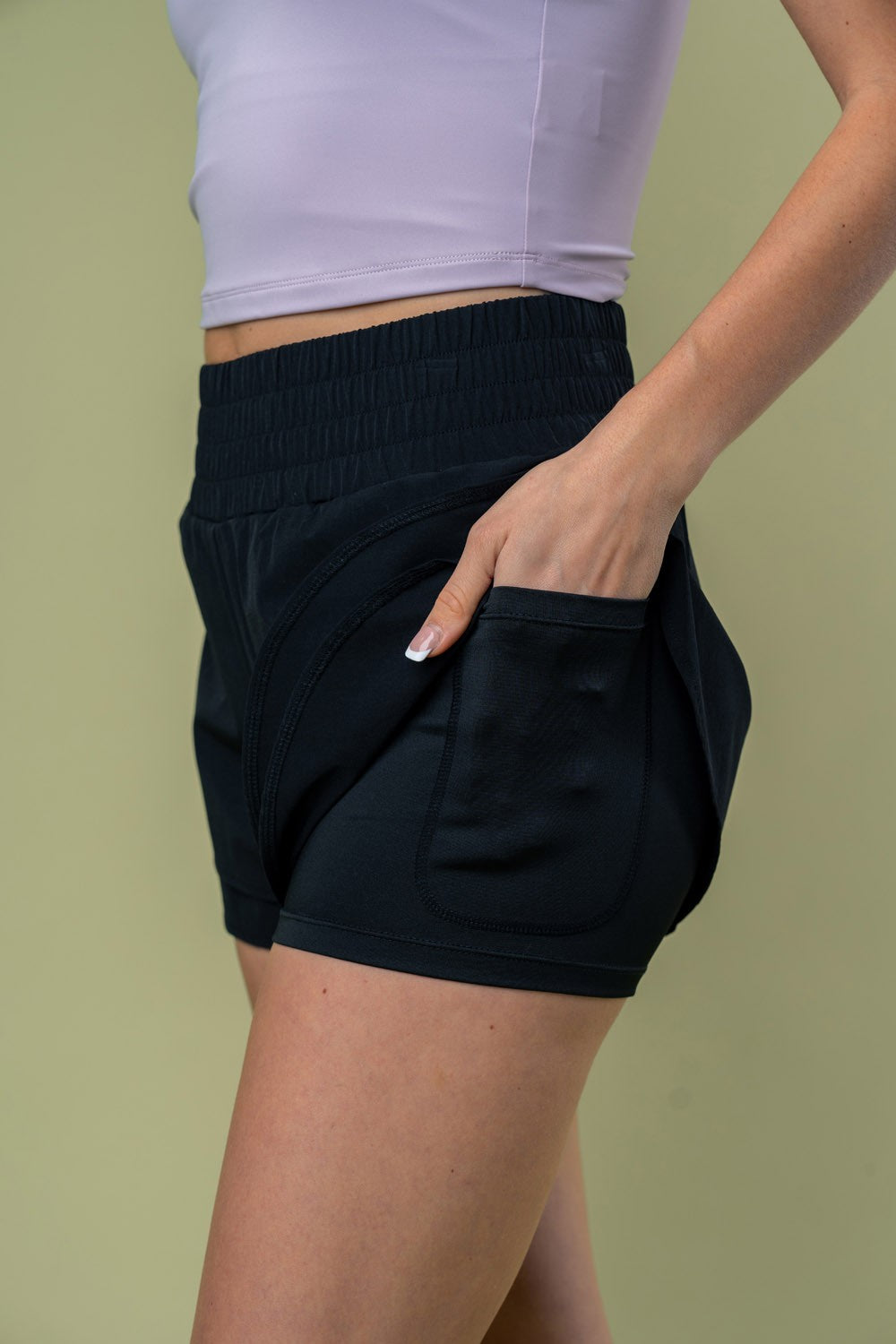 High Waisted Athletic Knit Shorts with pockets in Black