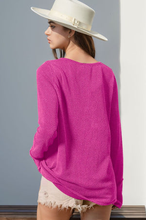 Ribbed Notched Thumbhole Long Sleeve Top - 8 colors