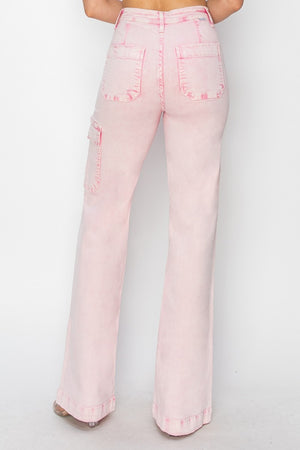 RISEN High Waist Cargo Pocket Trouser Jeans Acid Pink