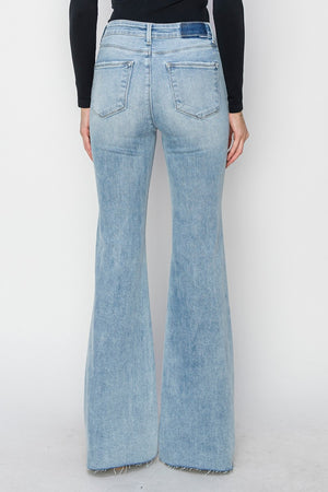 RISEN High Rise Raw Cut Hem Light Wash Bootcut Jeans