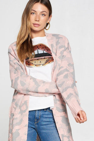 Multi Color Long Sleeve Cardigan - Pink