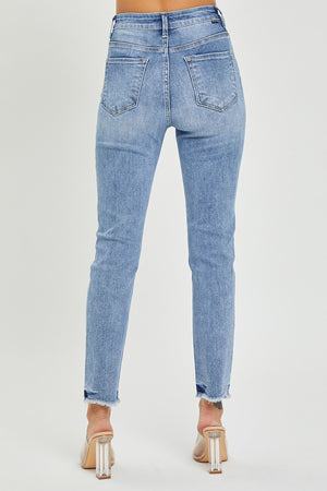 RISEN High Rise Frayed Hem Relaxed Skinny Jeans