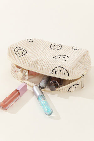 Zenana Smiley Face Corduroy Cosmetic Pouch - 6 colors