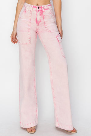 RISEN High Waist Cargo Pocket Trouser Jeans Acid Pink