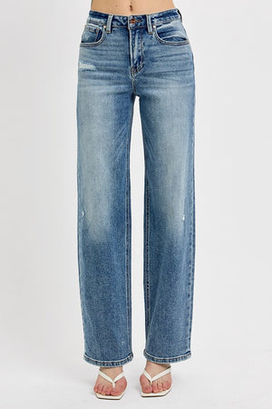 RISEN High Waist Wide Leg Light Distressed Baggy Jeans