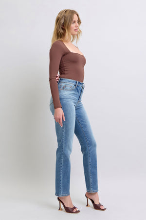 Judy Blue High Waist Vintage Wash Brushed Thermal Straight Leg Jeans