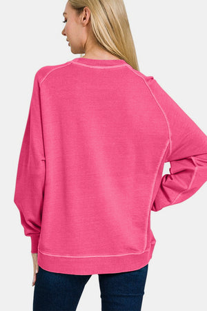 Zenana Pigment Dyed French Terry Sweatshirt Hot Pink