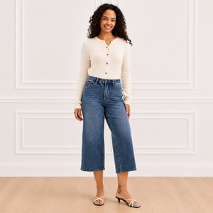 Judy Blue High Waist Dottie Wide Leg Crop Jeans in Medium Quarry Fade