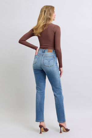 Judy Blue High Waist Vintage Wash Brushed Thermal Straight Leg Jeans