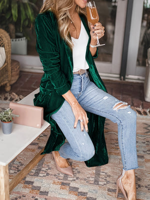 Open Front Long Sleeve Velvet Cardigan - 8  colors