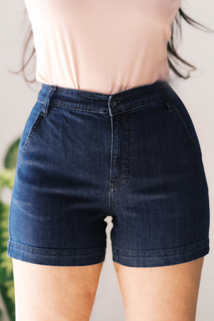 Judy Blue High Waist Dark Wash Denim Trouser Shorts