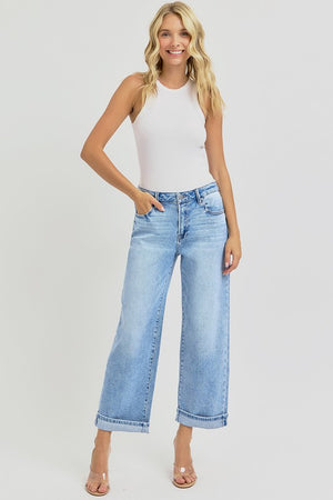 RISEN High Waist Ankle Barrel Wide Leg Cuffed Jeans