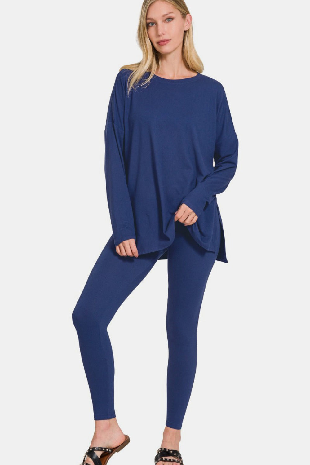 Zenana Buttery Soft Top and Leggings Lounge Set Navy