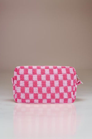 Zenana Checkered Pattern Knitted Cosmetic Pouch - 6 colors