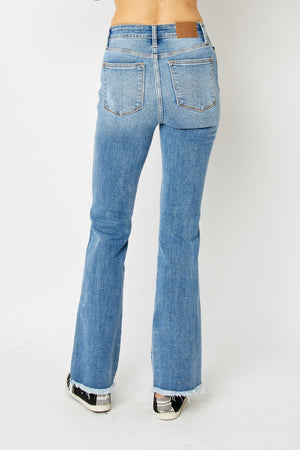 Judy Blue High Rise Distressed Leg Fray Hem Bootcut Jeans