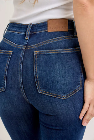 Judy Blue High Waist Dark Denim Capri with Cuff Jeans