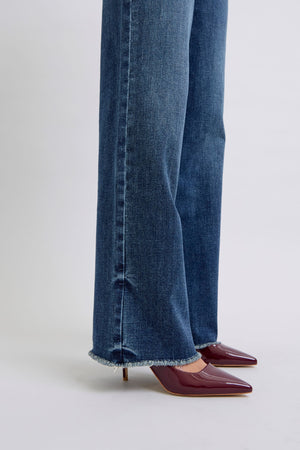 Judy Blue Mid Rise Vintage Wash Wide Leg Fray Hem Jeans