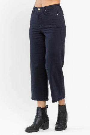 Judy Blue High Waist Tummy Control Wide Crop Leg Jeans Navy