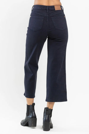 Judy Blue High Waist Tummy Control Wide Crop Leg Jeans Navy