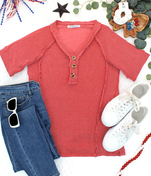 Juliette Button Top - Red by Michelle Mae