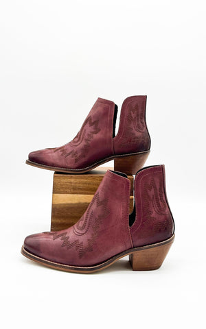 Kickin' Leather Booties in Burgundy - by Naught Monkey