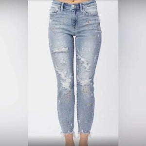 Judy Blue High Waist Party Paint Splatter Boyfriend Jeans