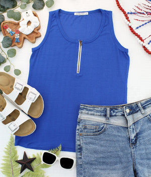 Mila Zipper Tank - Blue by Michelle Mae