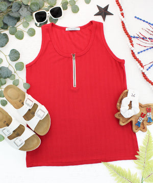 Mila Zipper Tank - Red by Michelle Mae