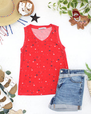 Noelle Tank - Red Liberty Stars by Michelle Mae