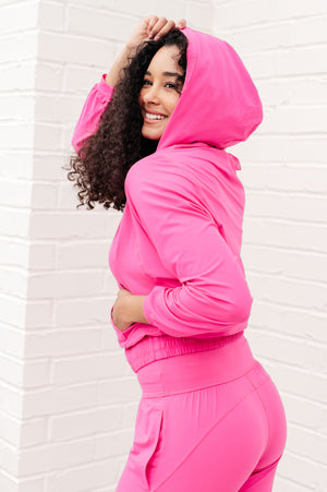 Morning Run Half Zip Hoodie in Sonic Pink by Rae Mode