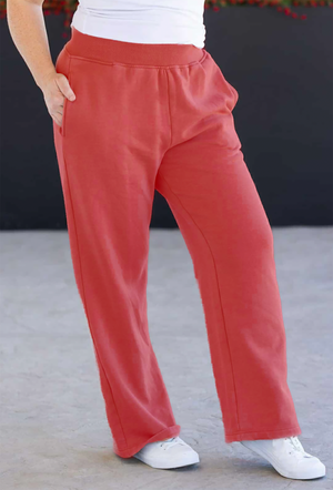 Wide Leg Vintage Wash Bottoms - Red by Michelle Mae