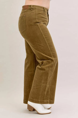 Judy Blue High Waist Olive Corduroy Retro Wide Leg Bottoms