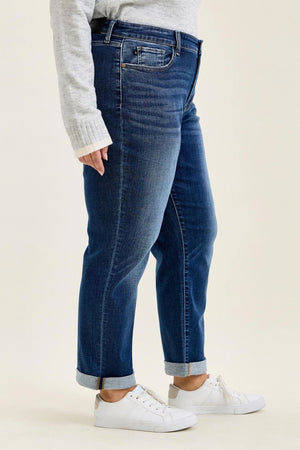Judy Blue Mid Rise Billie Dark Wash Boyfriend Jeans
