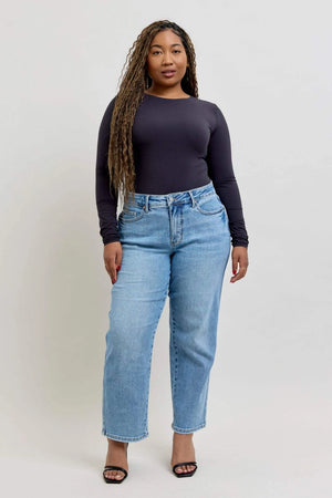Judy Blue Mid Rise PETITE Tummy Control Vintage Wash Straight Leg Jeans