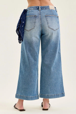 Judy Blue Mid Rise Ankle Wide with Back Darts & Bandana Loop Jeans