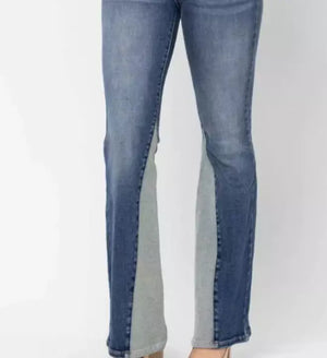 Judy Blue Mid Rise Two Tone Inseam Panel Flare Jeans