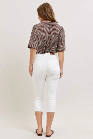 Judy Blue High Waist Tummy Control Spade Pockets White Denim Capri