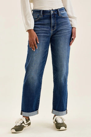 Judy Blue Mid Rise Billie Dark Wash Boyfriend Jeans
