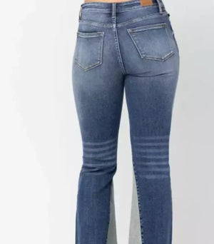 Judy Blue Mid Rise Two Tone Inseam Panel Flare Jeans