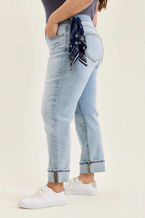 Judy Blue Mid Rise Distressed Boyfriend Jean with Bandana Loop
