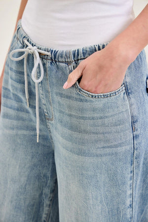 Judy Blue High Waist Palazzo Featherweight with Drawcord Denim Jeans