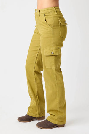 Judy Blue High Waist Straight Leg Cargo Jeans in Matcha Green