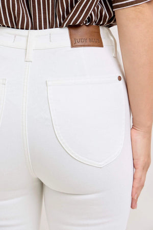 Judy Blue High Waist Tummy Control Spade Pockets White Denim Capri