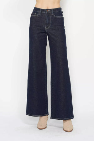 Judy Blue High Rise Tummy Control Retro Wide Leg Dark Denim Jeans