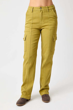 Judy Blue High Waist Straight Leg Cargo Jeans in Matcha Green