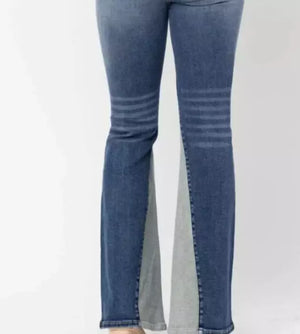 Judy Blue Mid Rise Two Tone Inseam Panel Flare Jeans