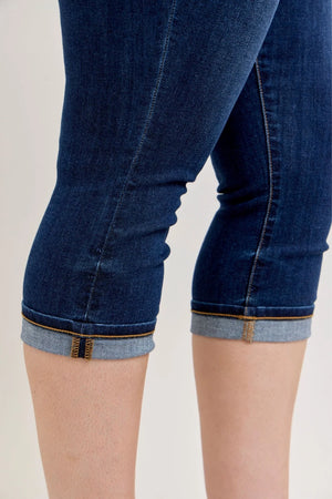 Judy Blue High Waist Dark Denim Capri with Cuff Jeans