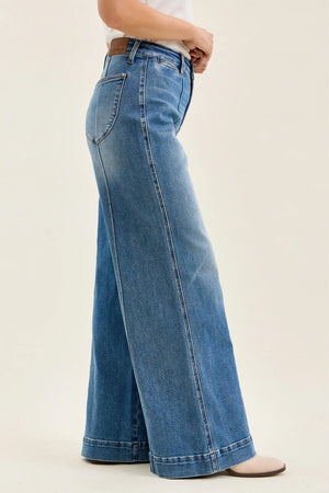 Judy Blue High Waist Liza Palazzo Shield Pocket Jeans – Regular & Short Inseam Options