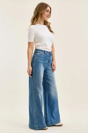 Judy Blue High Waist Liza Palazzo Shield Pocket Jeans – Regular & Short Inseam Options