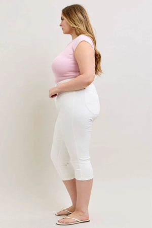 Judy Blue High Waist Tummy Control Spade Pockets White Denim Capri